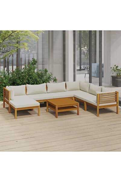 Concept Σετ επίπλων κήπου με κρεμ μαξιλάρια, 8 τεμάχια, μασίφ ξύλο ακακίας