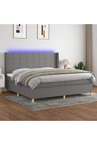 Concept Κρεβάτι με ελατήρια, στρώμα και LED, σκούρο γκρι, 200x200 cm, ύφασμα