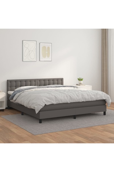 Concept Pat box spring cu saltea, gri, 160x200 cm, piele ecologică