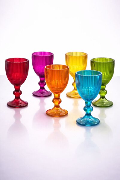 YzHome 6 Lı Cam Renkli Kahve Yanı Su Bardağı Kadeh Kupa Bardak 75ml