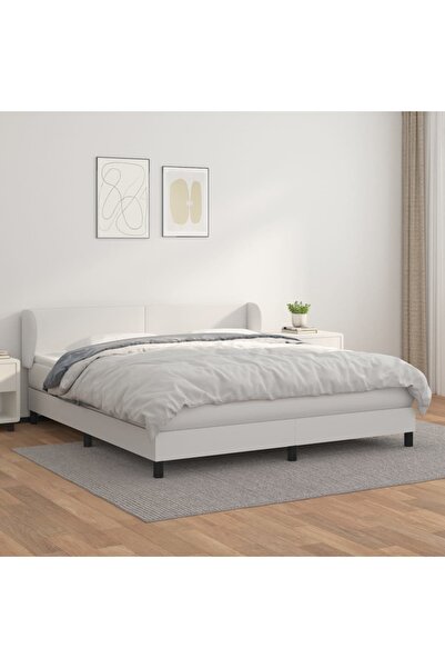Concept Pat box spring cu saltea, alb, 160x200 cm, piele ecologică