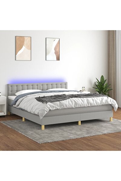 Concept Κρεβάτι με ελατήρια, στρώμα και LED, ανοιχτό γκρι, 180x200 cm, ύφασμα