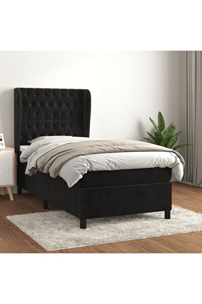 Concept Pat box spring cu saltea, negru, 100x200 cm, catifea