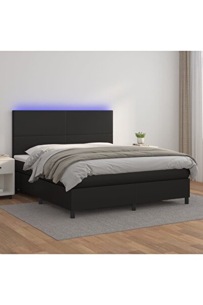 Concept Κρεβάτι με ελατήρια, στρώμα και LED, μαύρο, 160x200cm, οικολογικό Δερ...