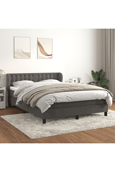 Concept Pat box spring cu saltea, gri închis, 140x200 cm, catifea