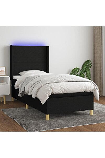 Concept Pat cu arcuri, saltea și LED, negru, 100x200 cm, textil