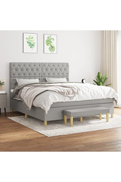 Concept Pat continental cu saltea, gri deschis, 160x200 cm, textil