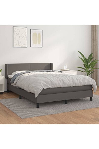 Concept Pat box spring cu saltea, gri, 140x200 cm, piele ecologică