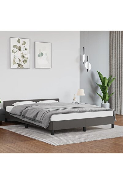 Concept Cadru de pat cu tăblie, gri, 140x200 cm, piele ecologică