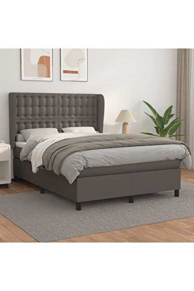 Concept Pat box spring cu saltea, gri, 140x200 cm, piele ecologică