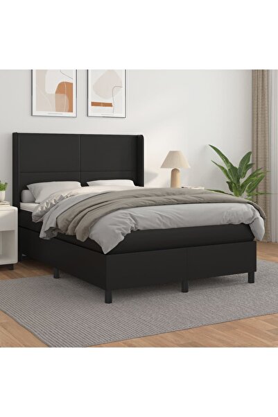 Concept Pat box spring cu saltea, negru, 140x200 cm, piele ecologică