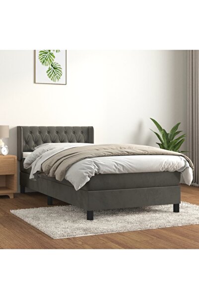 Concept Pat box spring cu saltea, gri închis, 90x200 cm, catifea