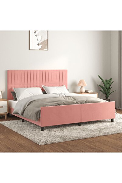 Concept Σκελετός κρεβατιού με κεφαλάρι, ροζ, 180x200 εκ., Βελούδο