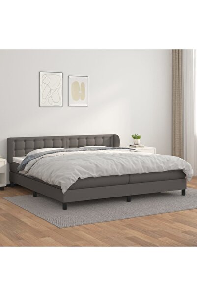 Concept Pat cu arcuri, cu saltea, gri, 200x200 cm, piele ecologică
