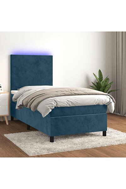 Concept Κρεβάτι Continental με στρώμα & LED σκούρο μπλε 80x200 εκ. Βελούδο