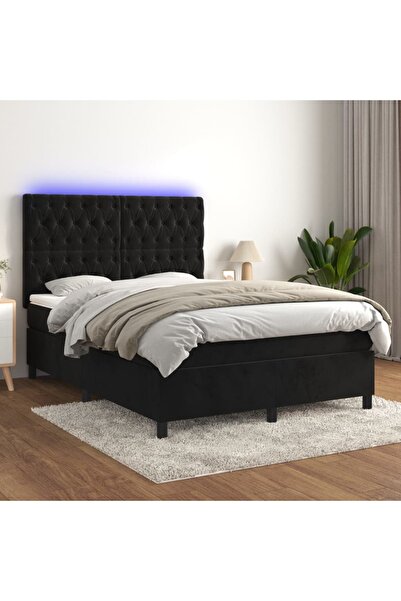 Concept Pat cu arcuri, saltea și LED, negru, 140x200 cm, catifea