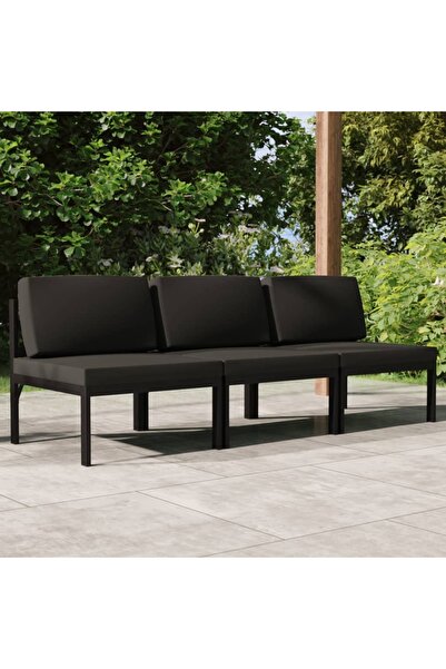 Concept Τριθέσιος καναπές κήπου με μαξιλάρια, ανθρακί, αλουμίνιο