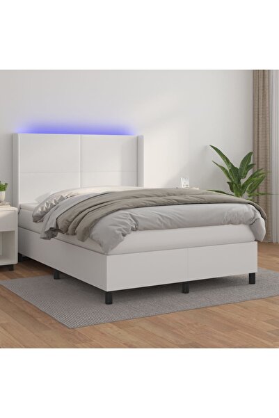 Concept Pat cu arcuri, cu saltea și LED, alb, 100x200 cm, piele