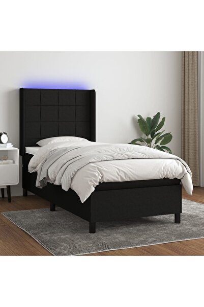 Concept Κρεβάτι με ελατήρια, στρώμα και LED, μαύρο, 80x200 cm, ύφασμα