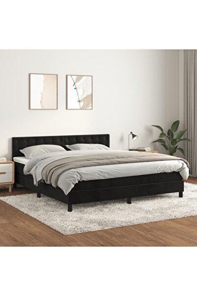 Concept Pat box spring cu saltea, negru, 160x200 cm, catifea