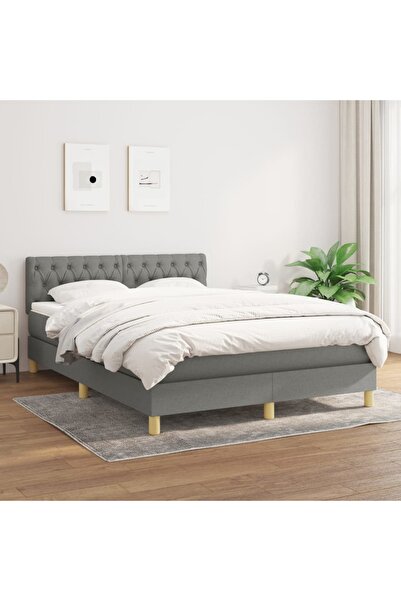 Concept Pat box spring cu saltea, gri închis, 140x190 cm, textil
