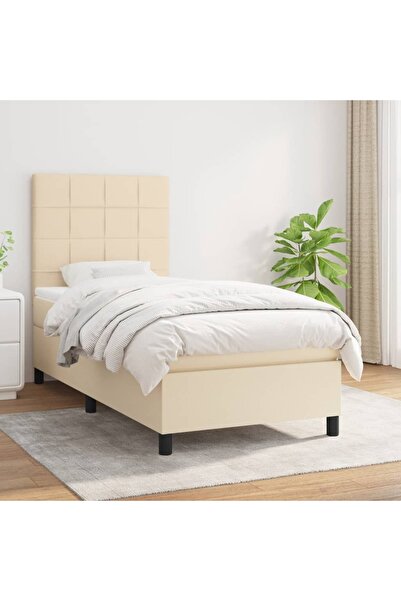 Concept Pat box spring cu saltea, crem, 100x200 cm, textil