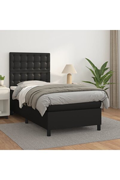 Concept Pat box spring cu saltea, negru, 90x200 cm, piele ecologică