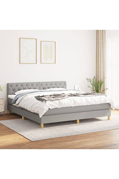Concept Κρεβάτι Continental με στρώμα, ανοιχτό γκρι, 160x200 cm, ύφασμα