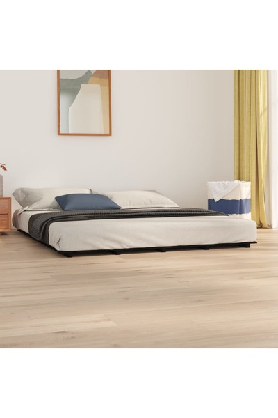 Concept Cadru de pat, negru, 200x200 cm, lemn masiv de pin