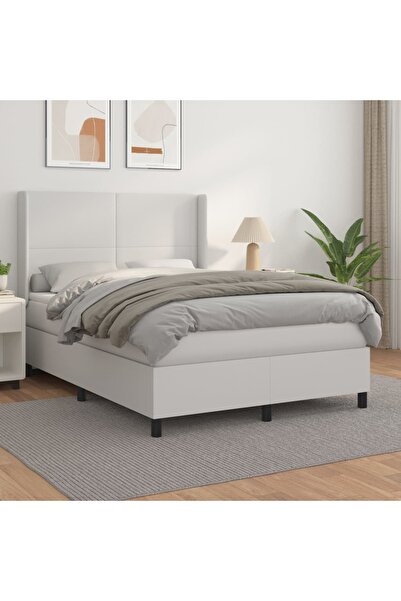Concept Pat box spring cu saltea, alb, 140x190 cm, piele ecologică