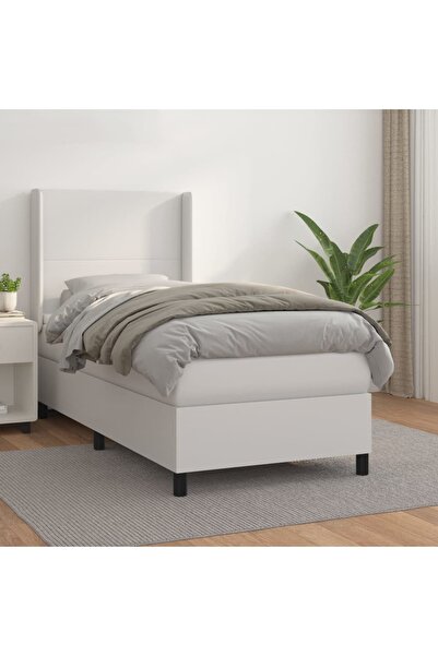 Concept Pat box spring cu saltea, alb, 90x190 cm, piele ecologică