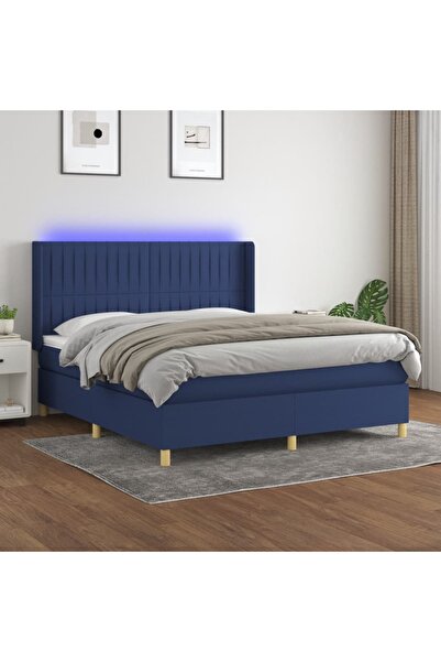 Concept Κρεβάτι με ελατήρια, στρώμα και LED, μπλε, 180x200 cm, ύφασμα