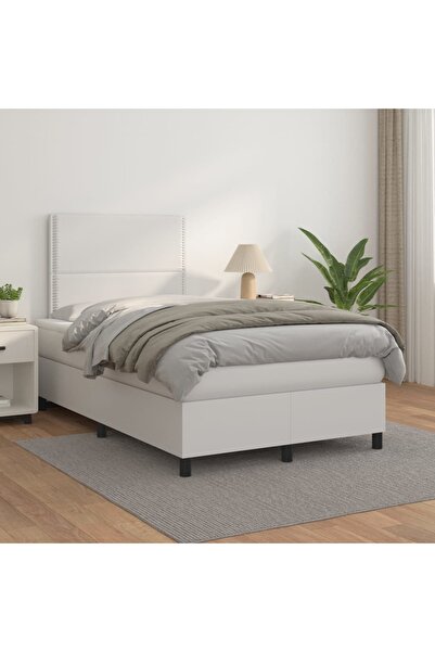 Concept Pat box spring cu saltea, alb, 120x200 cm, piele ecologică