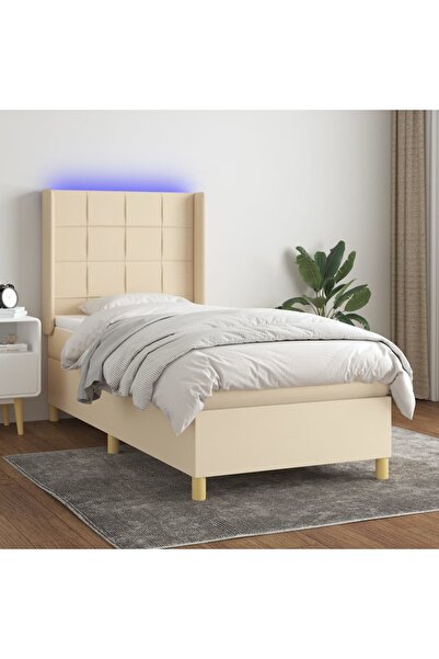 Concept Pat cu arcuri, saltea și LED, crem, 100x200 cm, textil