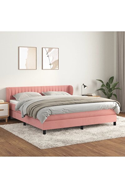 Concept Pat box spring cu saltea, roz, 160x200 cm, catifea