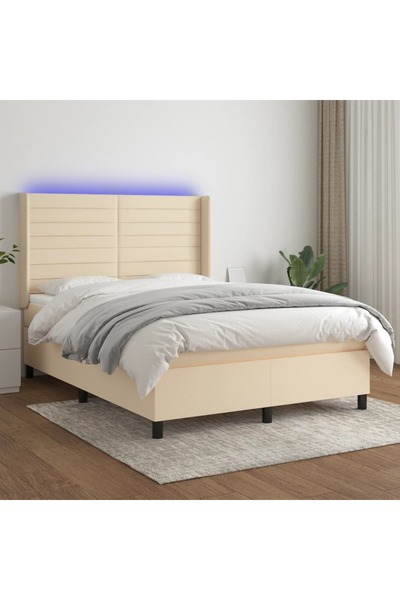 Concept Κρεβάτι με ελατήρια, στρώμα και LED, κρεμ, 140x200 cm, ύφασμα