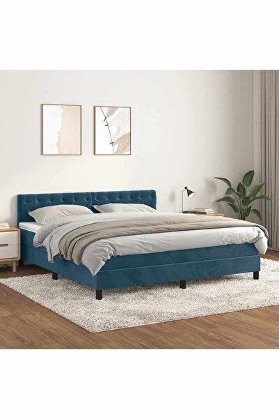 Concept Pat box spring cu saltea, albastru închis, 160x200 cm, catifea