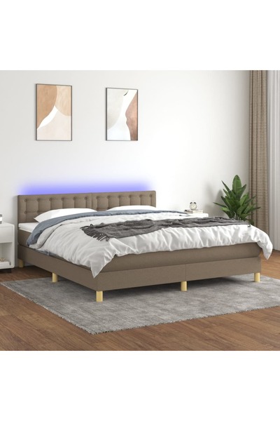 Concept Κρεβάτι με ελατήρια, στρώμα και LED, γκρι-μπεζ, 180x200 cm, ύφασμα