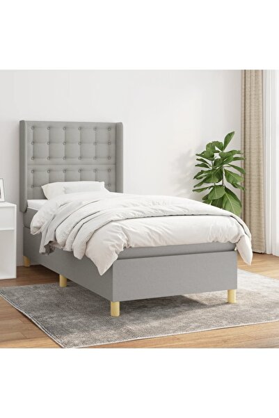 Concept Pat box spring cu saltea, gri deschis, 90x190 cm, textil