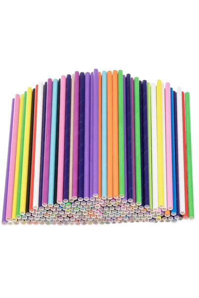 OEM Set of 200 paper straws, biodegradable, 197x6mm, multicolor