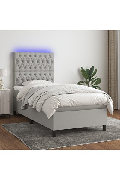 Concept Κρεβάτι με ελατήρια, στρώμα και LED, ανοιχτό γκρι, 100x200 cm, ύφασμα