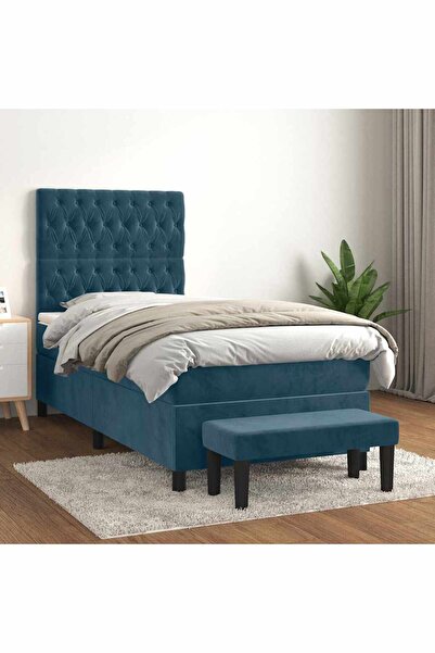 Concept Pat box spring cu saltea, albastru închis, 100x200 cm, catifea