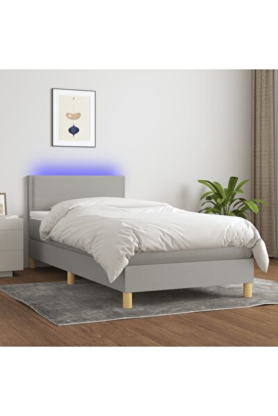 Concept Pat cu arcuri, saltea și LED, gri deschis, 100x200 cm, textil