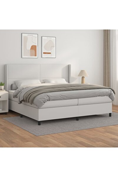 Concept Κρεβάτι με ελατήρια και στρώμα, λευκό, 200x200 cm, οικολογικό Δερμάτινο