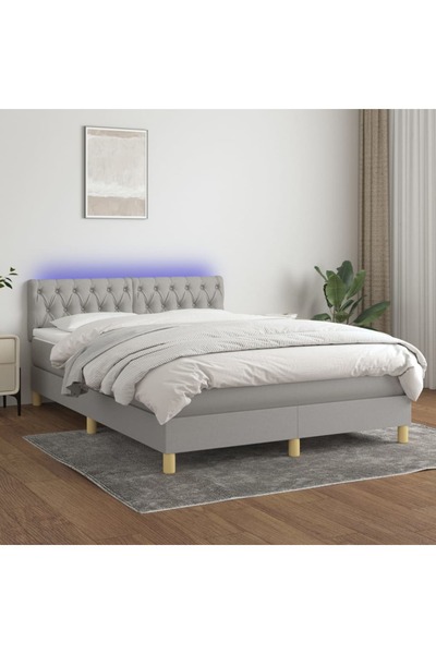 Concept Κρεβάτι με ελατήρια, στρώμα και LED, ανοιχτό γκρι, 140x190 cm, ύφασμα