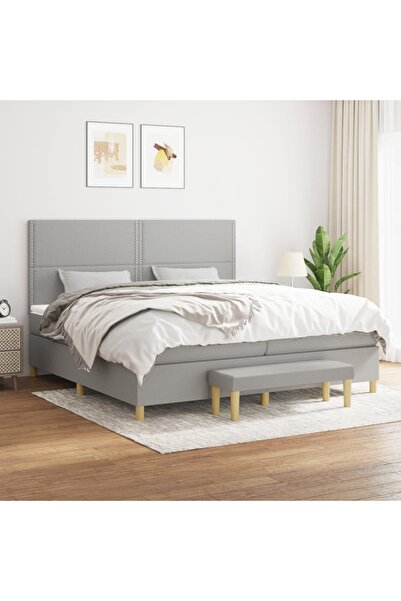 Concept Pat box spring cu saltea, gri deschis, 200x200 cm, textil