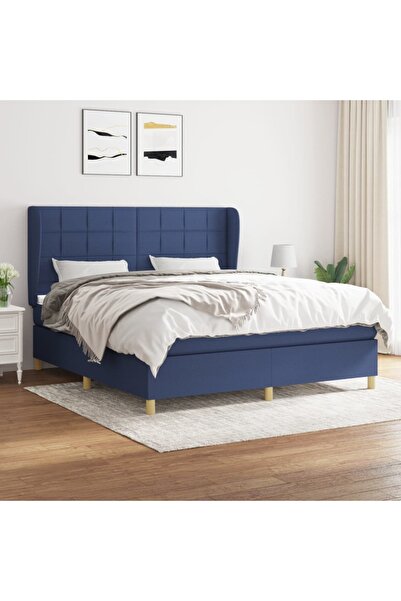 Concept Pat continental cu saltea, albastru, 160x200cm, material textil