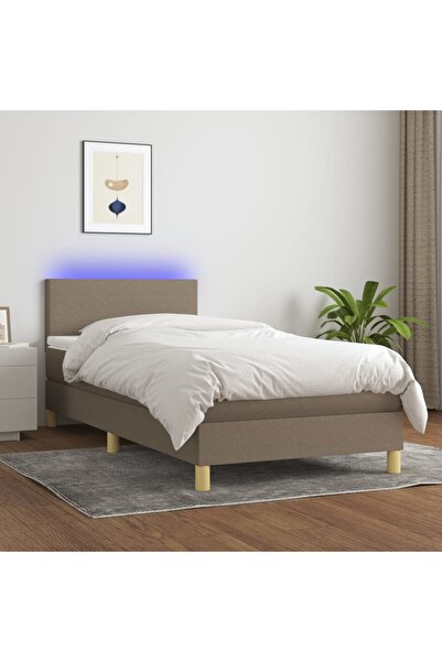 Concept Κρεβάτι με ελατήρια, στρώμα και LED, γκρι-μπεζ, 90x200 cm, ύφασμα