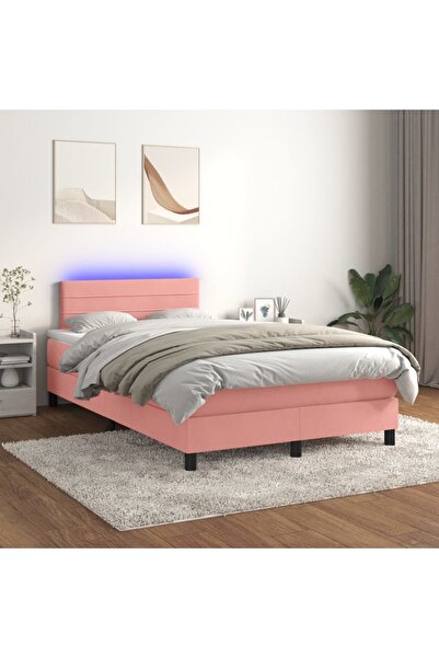 Concept Pat continental cu saltea & LED, roz, 120x200 cm, catifea