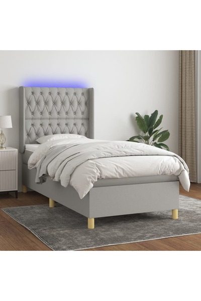 Concept Pat cu arcuri, saltea și LED, gri deschis, 90x200 cm, textil